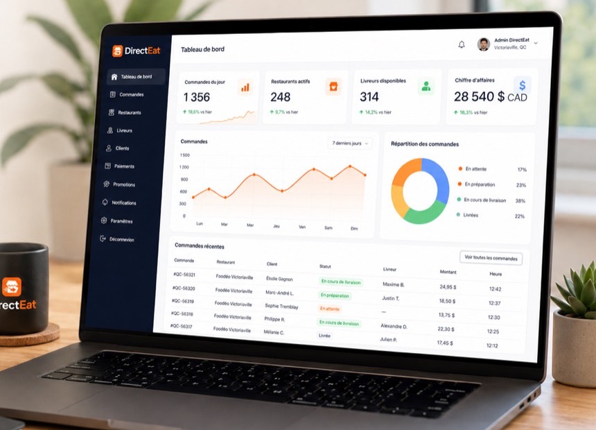 Tableau de bord DirectEat pour suivre les commandes